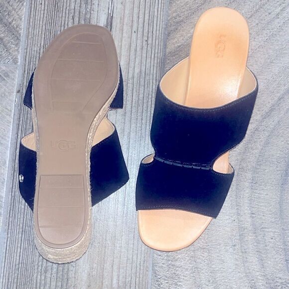 UGG black suede leather 2.5” wedge sandals - Picture 4 of 5